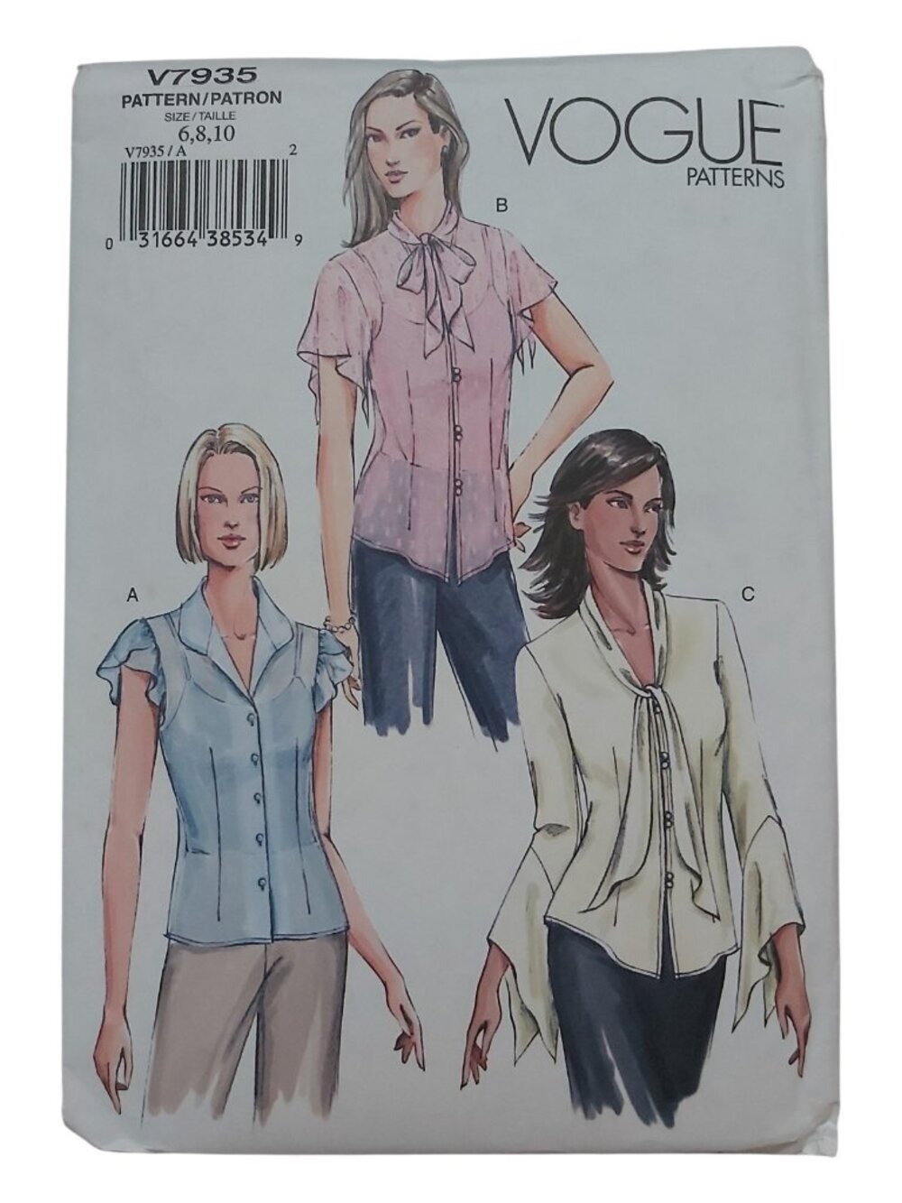 Vintage 2004 Vogue V7935 Blouse Sewing Pattern Uncut - Size 6 8 10 - Y2K